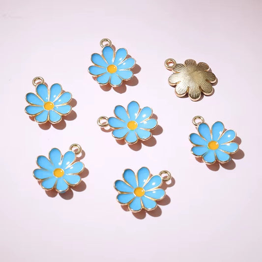 BBB 227 (c) Blue Cute Daisy Flower enamel charm ( 1 pc ) Tarnish Resistant ( 19:15 mm )
