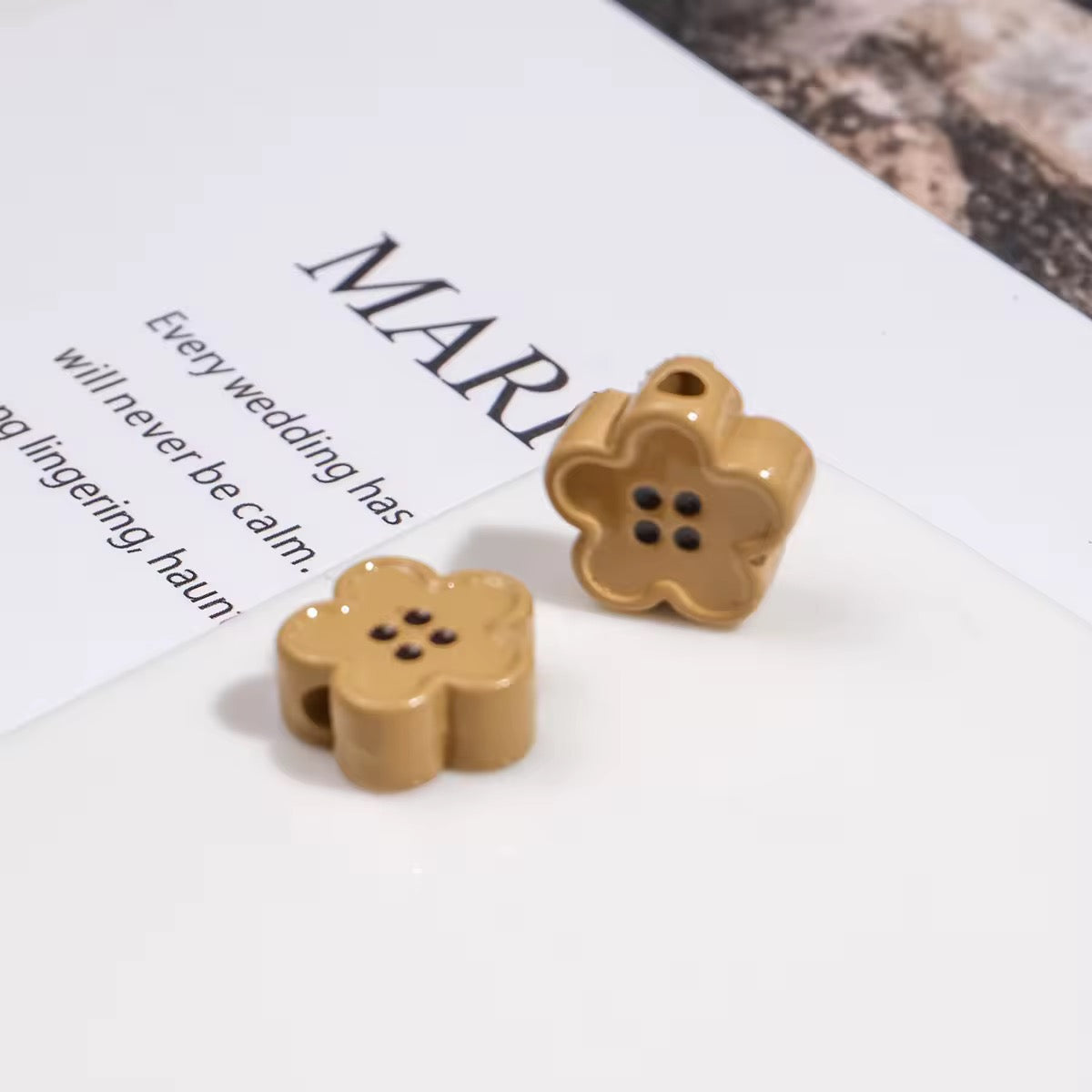 BBB 329 (b) Brown Floral Button Shiny Bead ( 1 pc ) UV Plated Acrylic ( 12 mm )