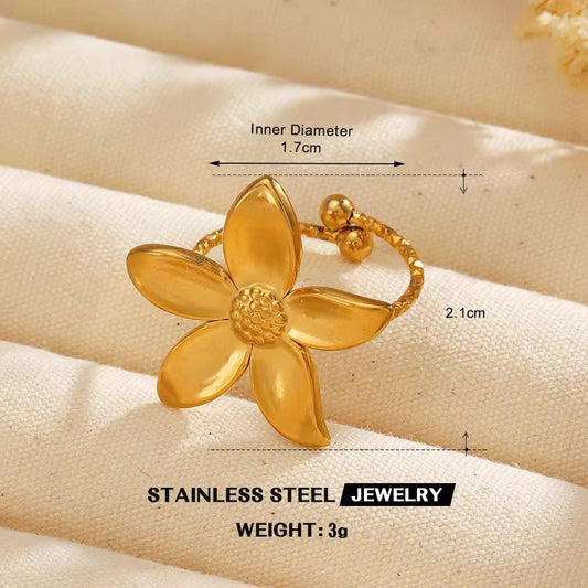 SJ 1114 Floral Ring Adjustable - 18k Gold PVD plated stainless steel - Anti tarnish