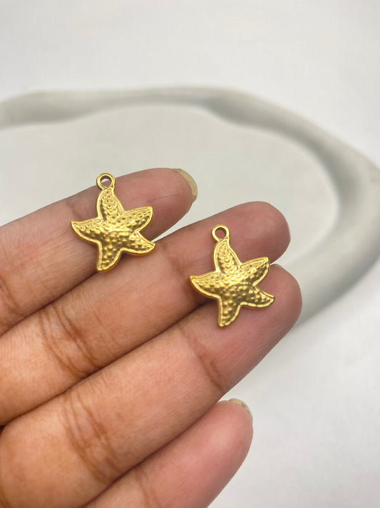 SS 2848 Textured Star Fish charm 18K Gold plated stainless steel ( 1 piece ) Anti tarnish ( 15:17 mm )