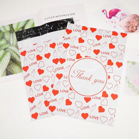 Love Heart Poly Mailer Bag -  Waterproof & Double Sided - Designer Premium Packaging ( 10:13 inch )