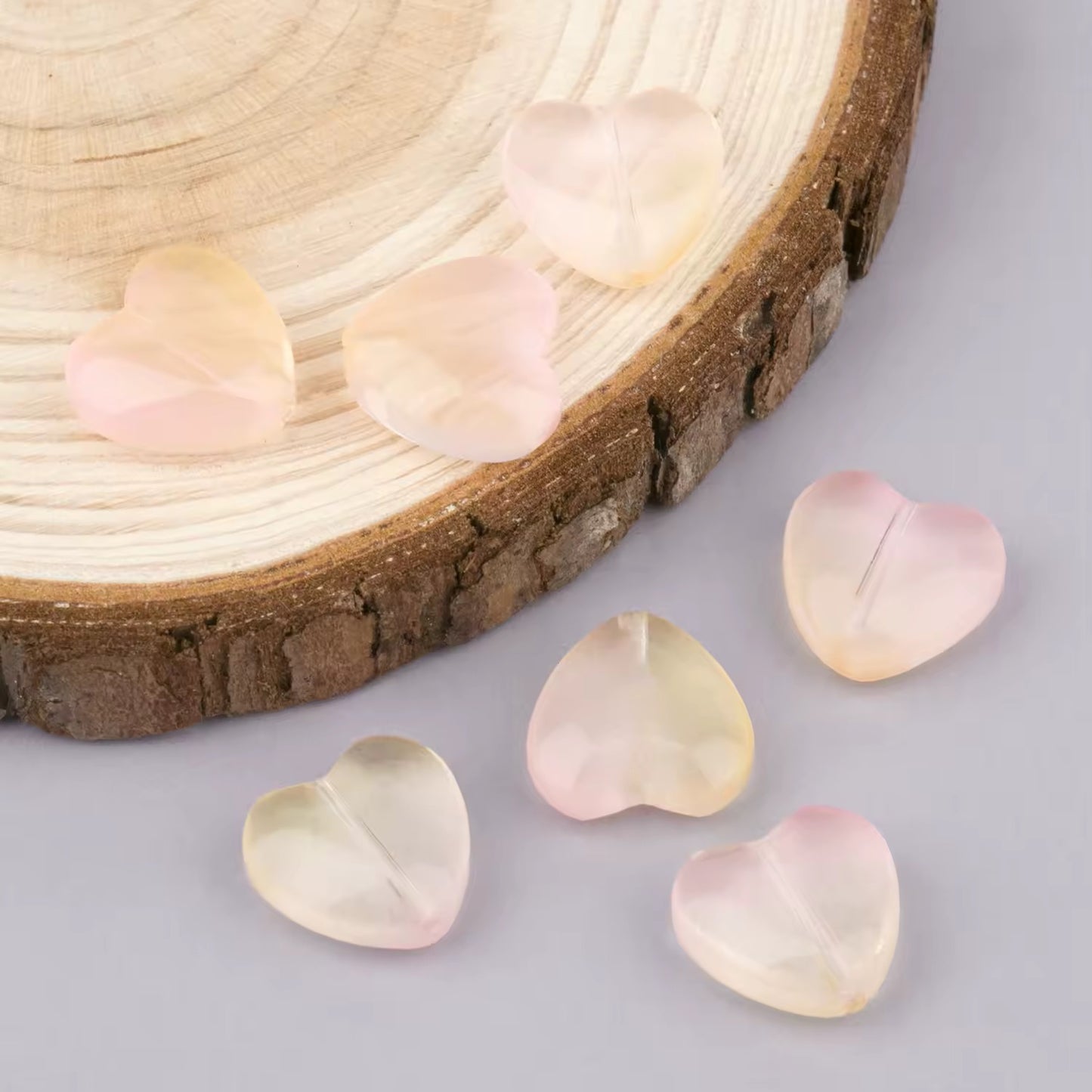 BBB 225 (p) Pinkish yellow Heart Crystal glass bead ( 1 pc ) ( 8 mm )