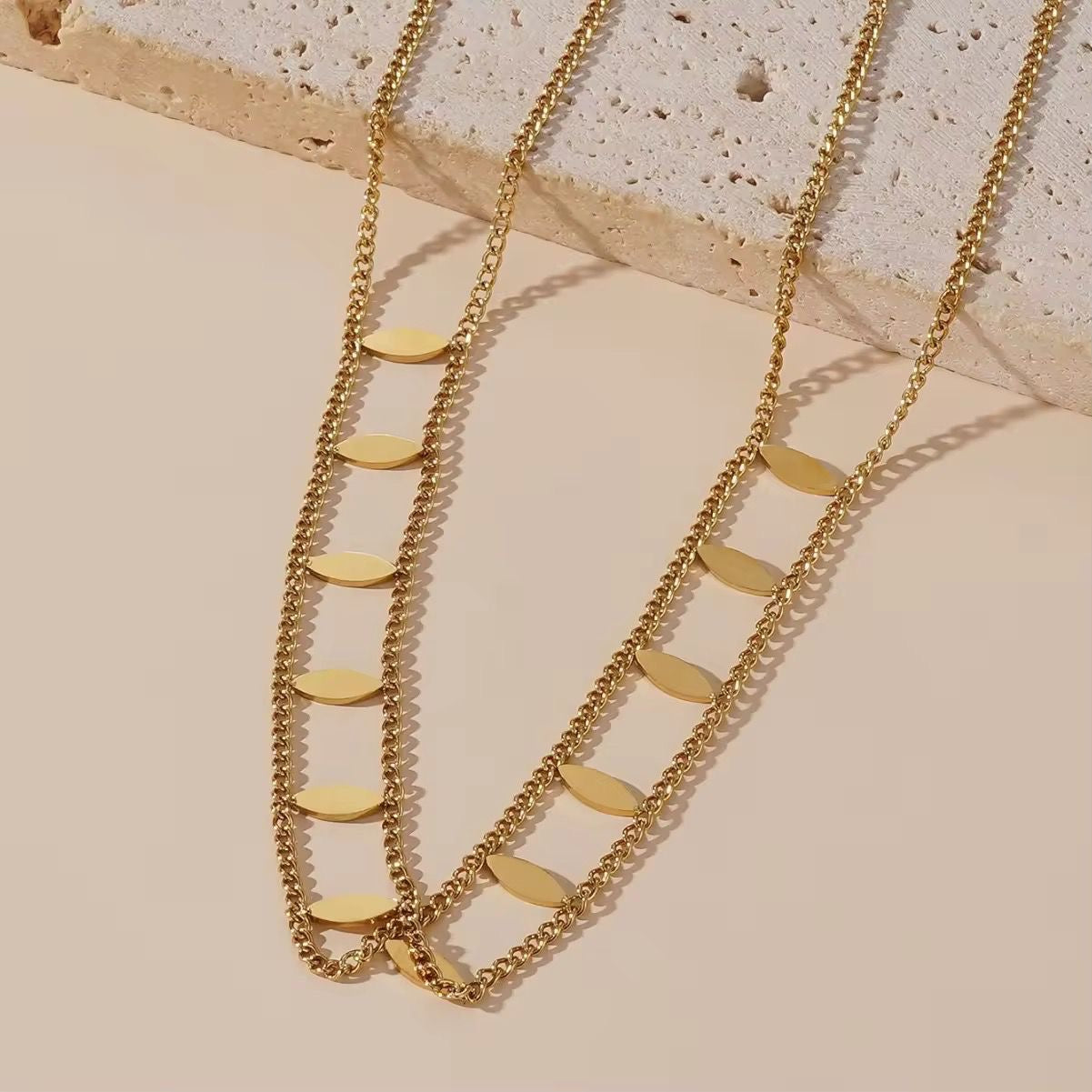 NSJ25B rhombus double layer  Necklace - 18k Gold PVD plated 316 stainless steel - Anti tarnish