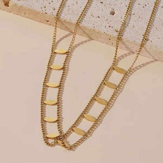 NSJ25B rhombus double layer  Necklace - 18k Gold PVD plated 316 stainless steel - Anti tarnish