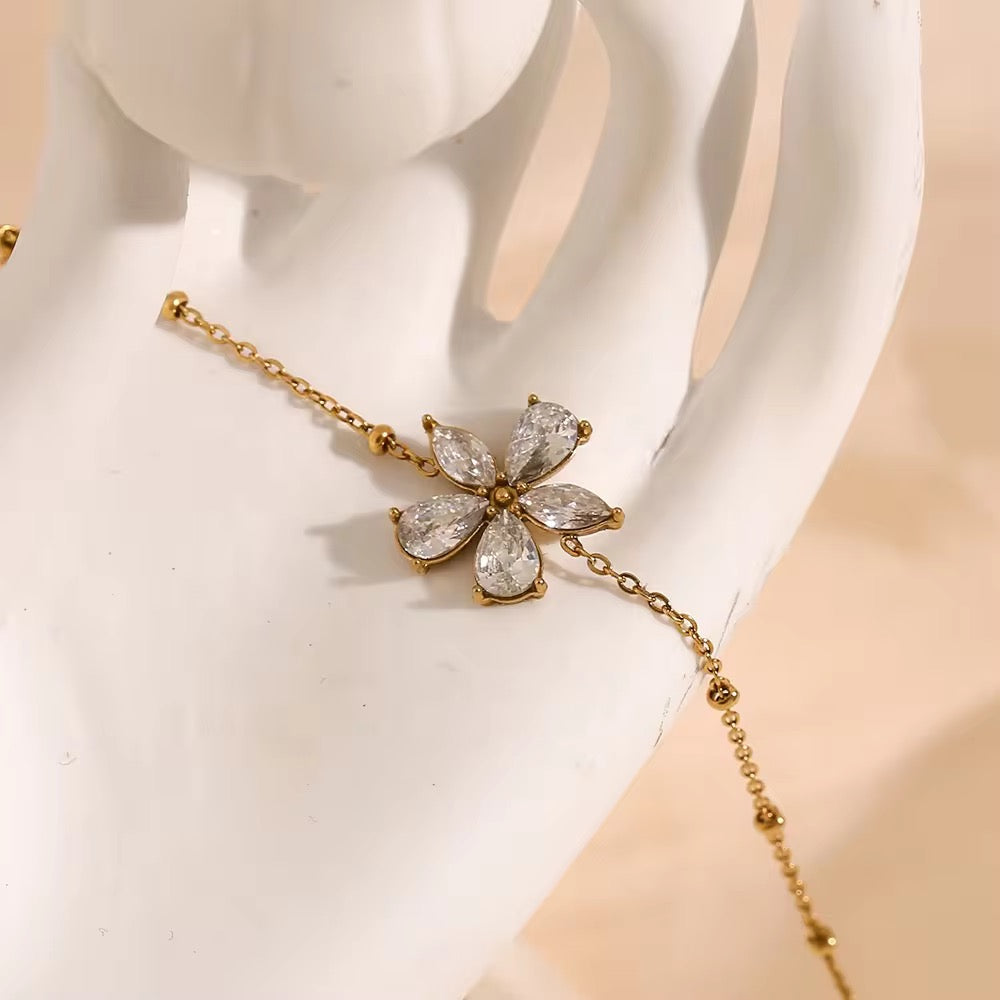SJ 414 Floral Zircon bead chain Bracelet- Premium 18k Gold PVD plated stainless steel - Anti tarnish - Wholesale