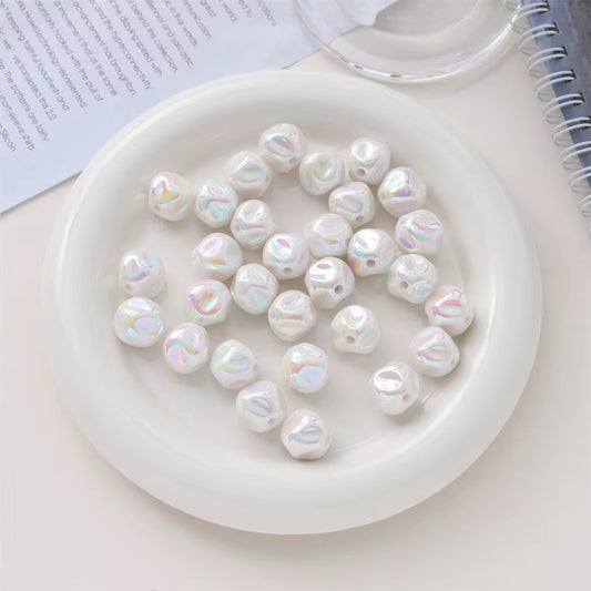 BBB 221 (j) White Holographic Irregular Bubble 3D Acrylic bead ( 1 pc ) UV Plated ( 12 mm )