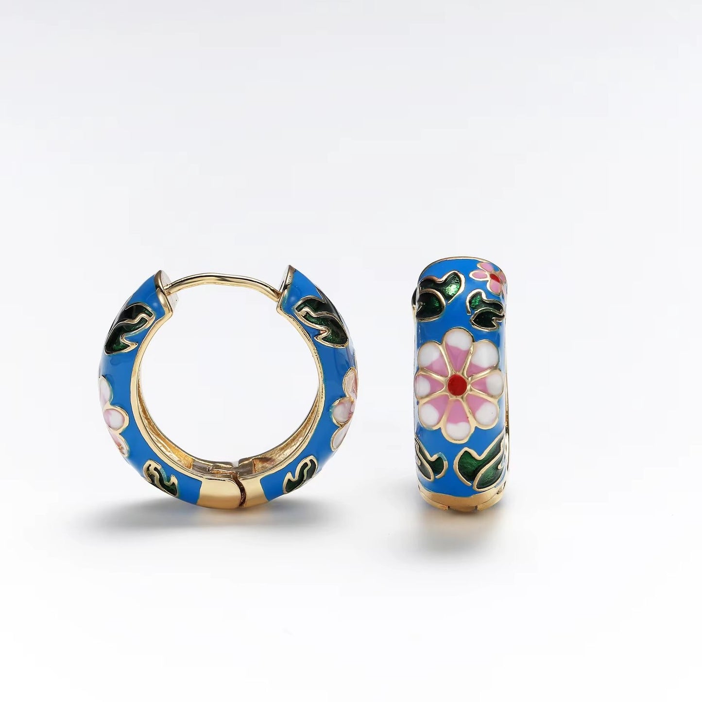 GP 15 Floral Vintage Enamel Gold plated Hoops - Anti tarnish