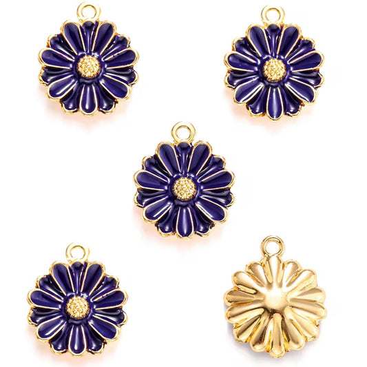BBB 359 (g) Dark Blue Floral enamel charm ( 1 pc ) High quality shine