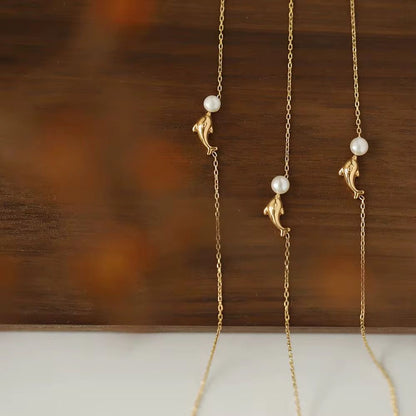 NSJ20D Baby Dolphin dainty Necklace - 18k Gold PVD plated 316 stainless steel - Anti tarnish