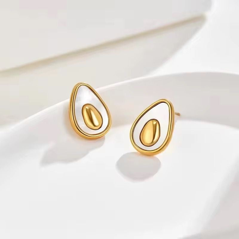 SJ 1085 Avocado Earrings Stud - 18k Gold PVD plated stainless steel - Anti tarnish