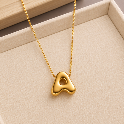 NSJ49A Bubble Bliss Initial Necklace 18k Gold PVD plated