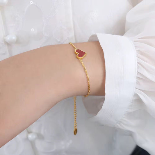 SJ 777 Dainty Red Heart Bracelet - 18k Gold PVD plated stainless steel - Anti tarnish