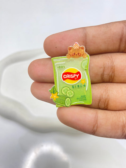 BBB 087 (a) Green Crispy Raw Potato Chips with a bear flat acrylic charm ( 1 pc )