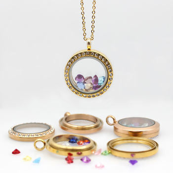 FL 2543 Zircon Gold Floating Glass Locket gold plated alloy ( 1 pc ) - anti tarnish