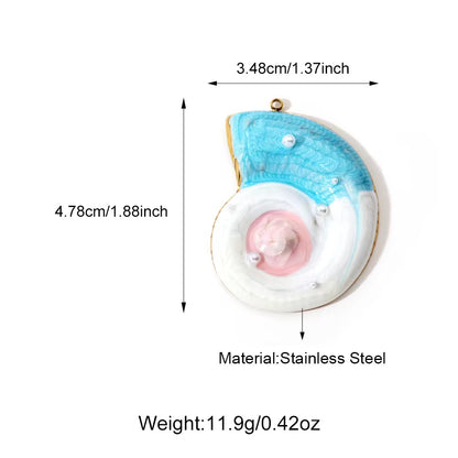 SS 1141 Blue White Conch Charm 18K Gold PVD plated stainless steel ( 1 piece ) Anti tarnish ( 48:35 mm )