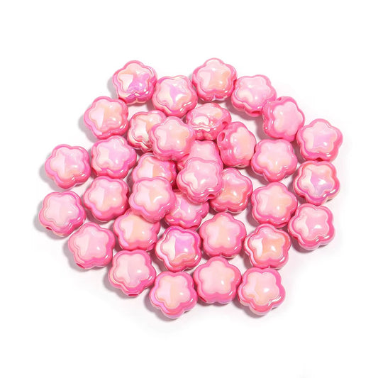 BBB 240 (c) Pink Flower Double colour Luminous Shiny Bead ( 1 pc ) UV Plated Acrylic ( 17 mm )