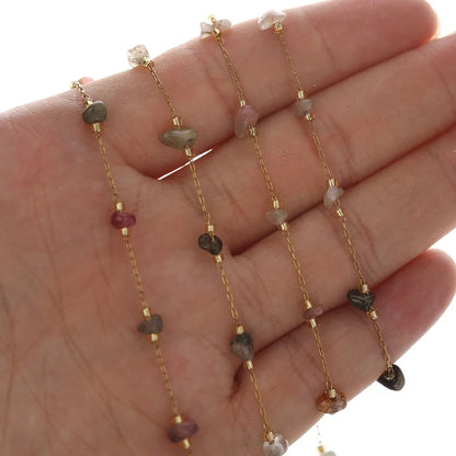 DIYS242 Natural stones Stainless steel chain - per feet - Anti tarnish