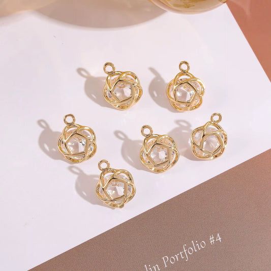 SS 1232 Rose Zircon charm 14k gold plated crystal ( 1 pc ) Anti tarnish ( 11:13 mm )