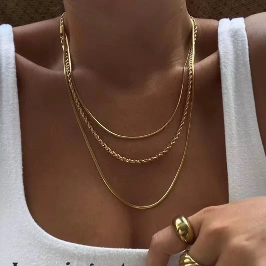 NSJ41A Triple layer Necklace 18k gold PVD plated