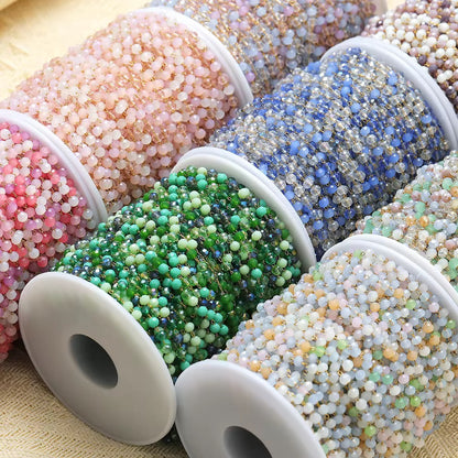 CN 80 Pastel Multi Colour Toned Stone Crystal link Chain 18k Gold Stainless steel( 1 feet ) Anti tarnish ( .8 * 2 mm )