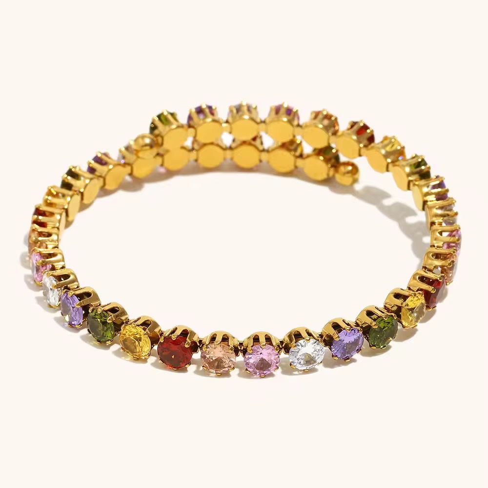 SJ 1118 Zircon cuff Bangle Bracelet - 18k Gold PVD plated stainless steel - Anti tarnish