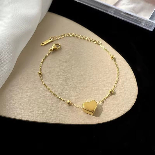 BSJ13F Heart Beaded Bracelet  - 18k Gold PVD plated 316 stainless steel - Anti tarnish