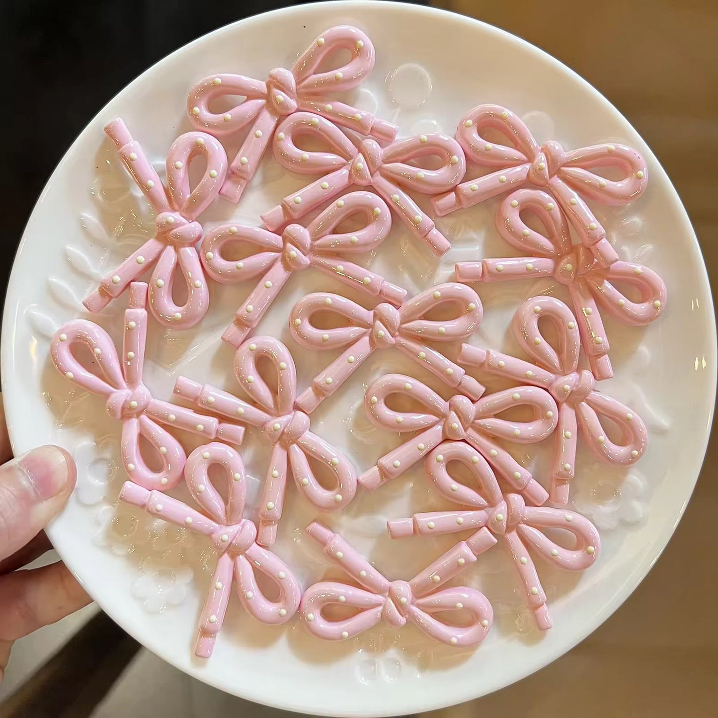 BBB 327 (c) Pink Bow Cabochon Shiny ( 1 pc ) UV Plated Acrylic ( 40*30 mm )