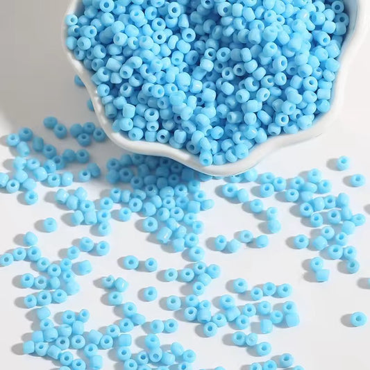 BBB 150 (l) Light Blue Tiny Solid Rice Czech Glass bead ( 1 gm - around 60 to 70 piece) High Quality ( 2 mm )