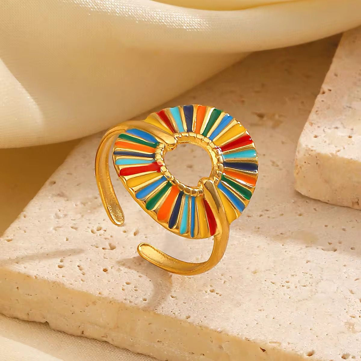 SJ 502 colourful oil drip ring adjustable - 18k Gold PVD plated stainless steel - Anti tarnish - Wholesale