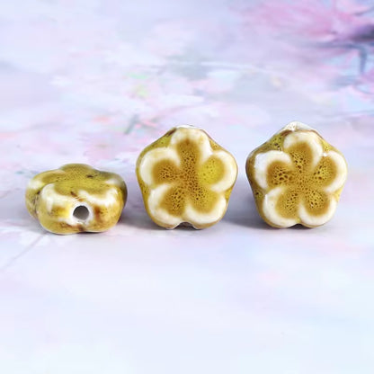 BBB 235 (b) Yellow Floral Ceramic bead ( 1 pc ) Porcelian Ceramic ( 16mm )