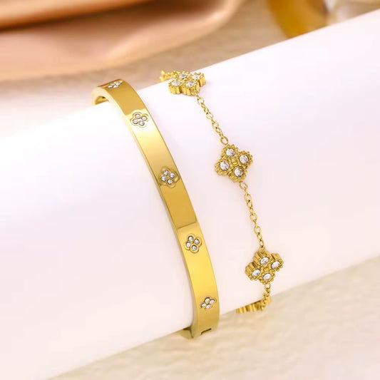 BSJ10F 4 leaf clover logo charm bracelet - 18k Gold PVD plated 316 stainless steel - Anti tarnish