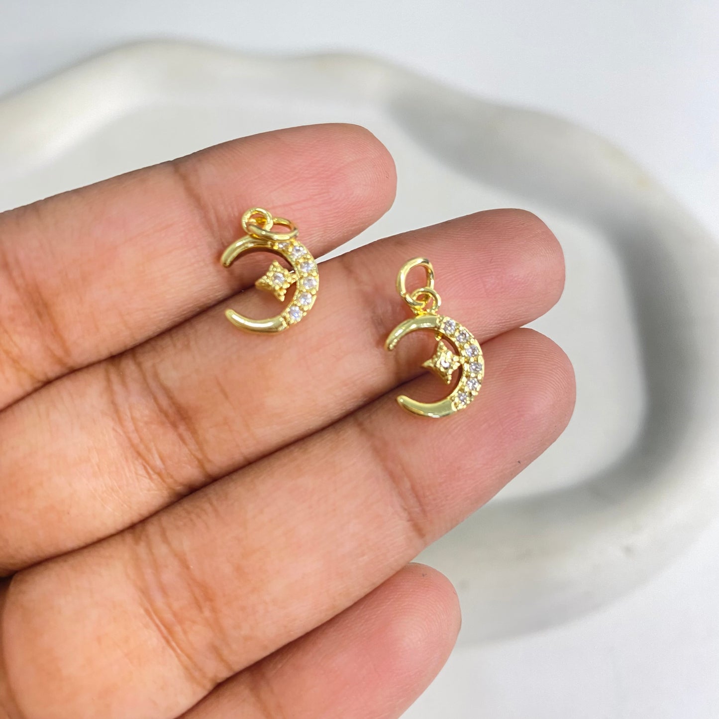 SS 1206 Twinkle Moon Christmas Zircon charm 18k gold plated ( 1 pc ) Anti tarnish ( 12.5:9 mm )