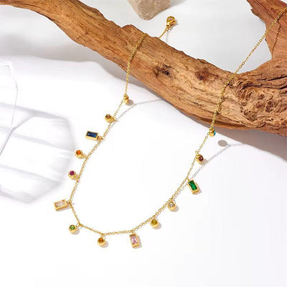 SJ 985 Colourful Zircon Dainty Necklace - 18k Gold PVD plated stainless steel - Anti tarnish