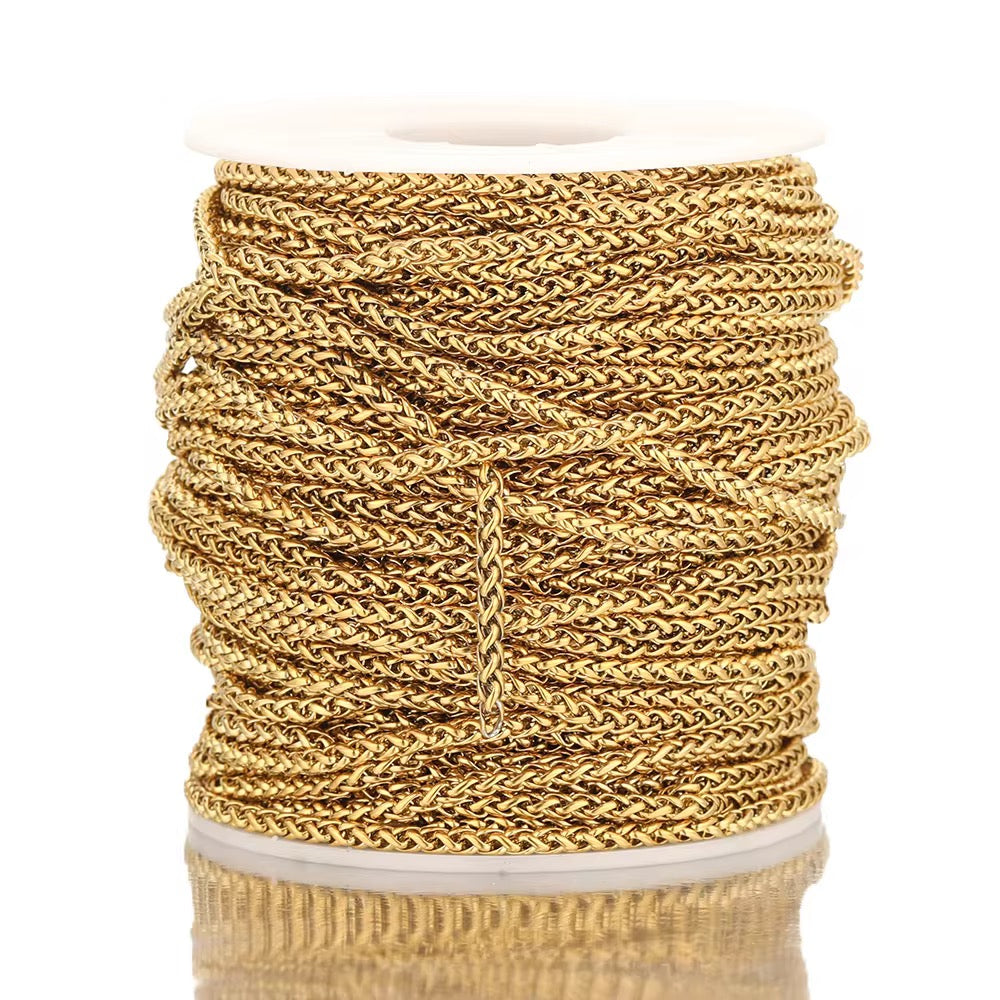 CN 312 Braided Wheat Link Chain 18k Gold PVD plated chain ( 1 feet ) Anti tarnish