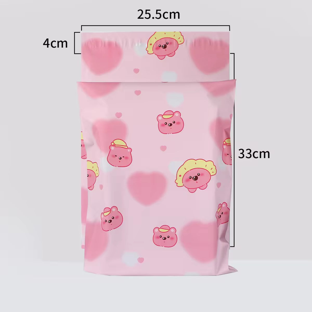 Heart Pink Bear Poly Mailer Bag -  Waterproof & Double Sided - Designer Premium Packaging ( 10:13 inch )