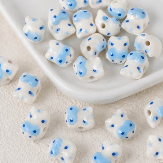 PCB02D Blue Cat Ceramic Bead ( 1 pc ) Porcelian Ceramic