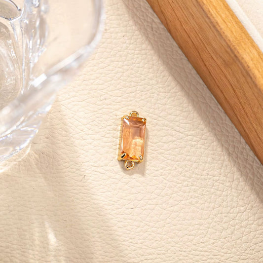 BBB 279 (g) Light Orange Rectangle Connector 14k gold plated Zircon crystal charm ( 1 pc ) Anti tarnish ( 21:8.5 mm )