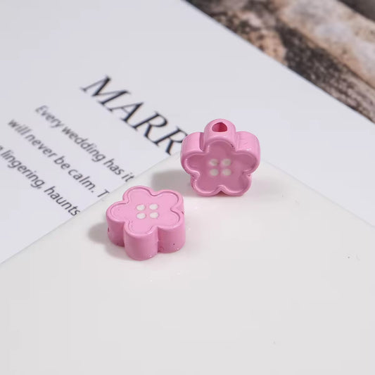 BBB 329 (m) Pink Floral Button Shiny Bead ( 1 pc ) UV Plated Acrylic ( 12 mm )