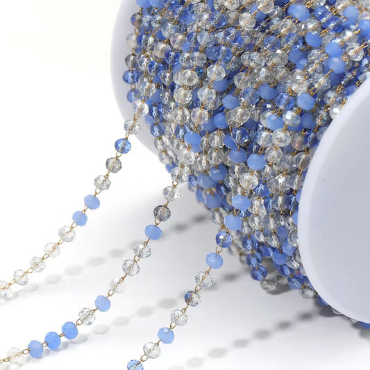 CN 76 Dark Blue Toned Stone Crystal link Chain 18k Gold Stainless steel( 1 feet ) Anti tarnish ( .8 * 2 mm )
