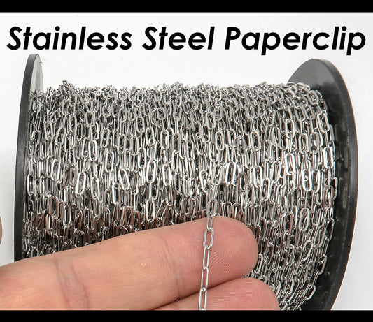 Paper clip silver stainless steel - anti tarnish - per feet