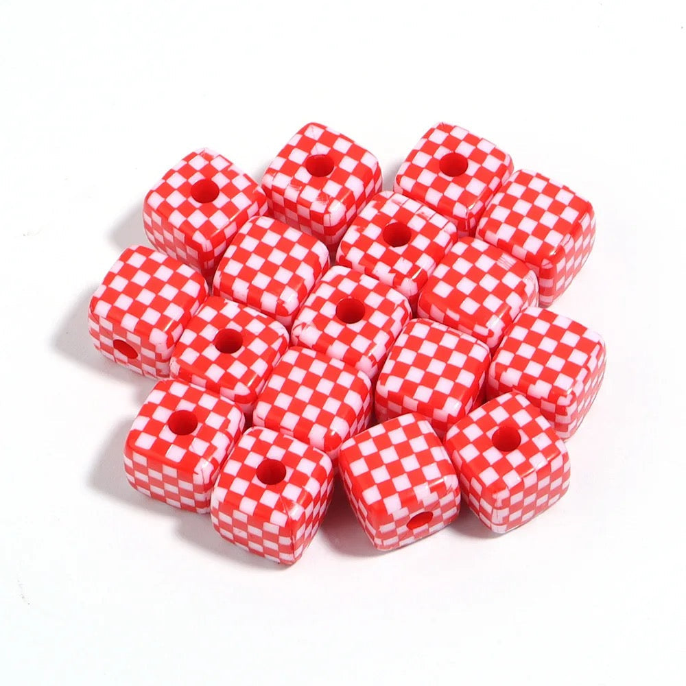 AB76 Grid square 13mm uv plated shiny Acrylic bead ( 1 pc )