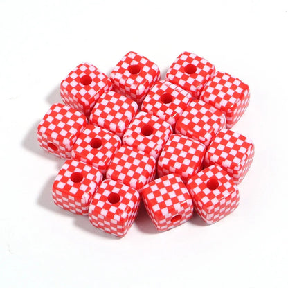 AB76 Grid square 13mm uv plated shiny Acrylic bead ( 1 pc )