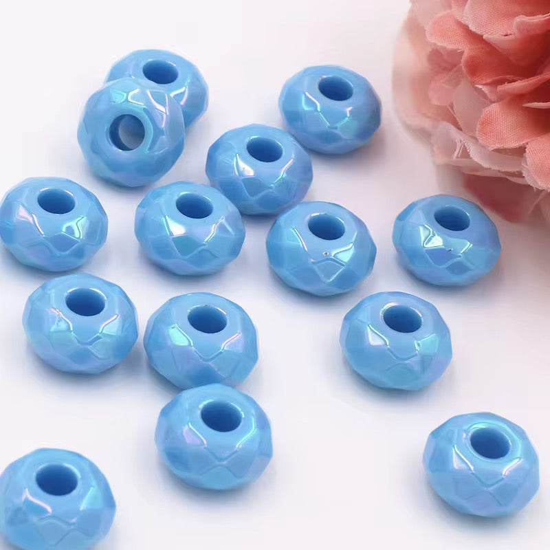 BBB 237 (e) Light Ink Blue Big Faceted Rondelle Luminous Shiny Bead ( 1 pc ) UV Plated Acrylic ( 14 mm )