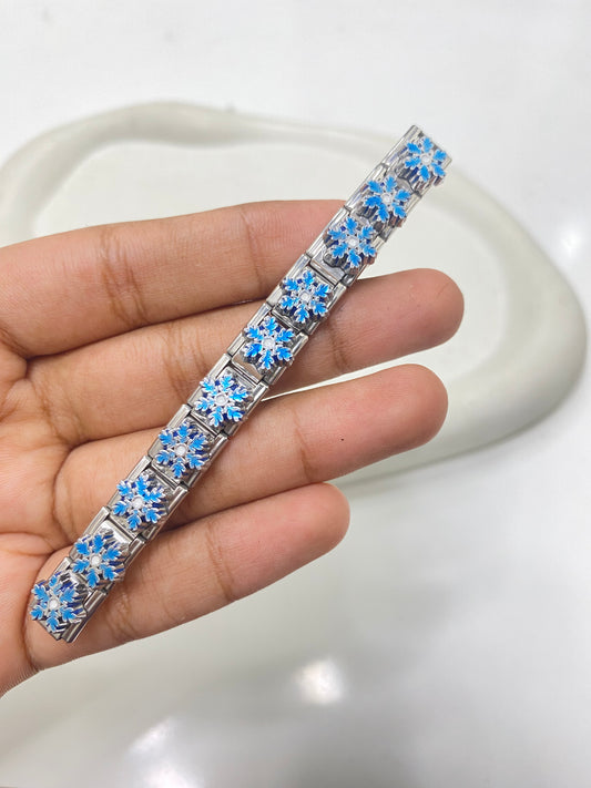 IC 34 Blue Snowflake Italian charm bracelet - stainless steel ( 1 pc ) Anti tarnish
