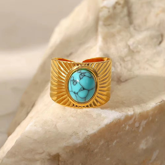 SJ 443 Retro Gemstone Ring Adjustable - 18k Gold PVD plated stainless steel - Anti tarnish - Wholesale