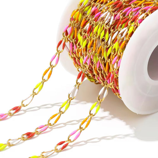 CN 286 Colourful Drop oil 3.8 mm wide 18k gold plated Stainless steel chain ( 1 feet ) Anti tarnish