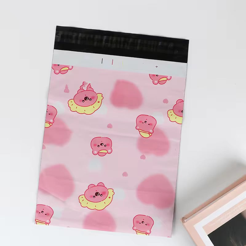 Heart Pink Bear Poly Mailer Bag -  Waterproof & Double Sided - Designer Premium Packaging ( 10:13 inch )