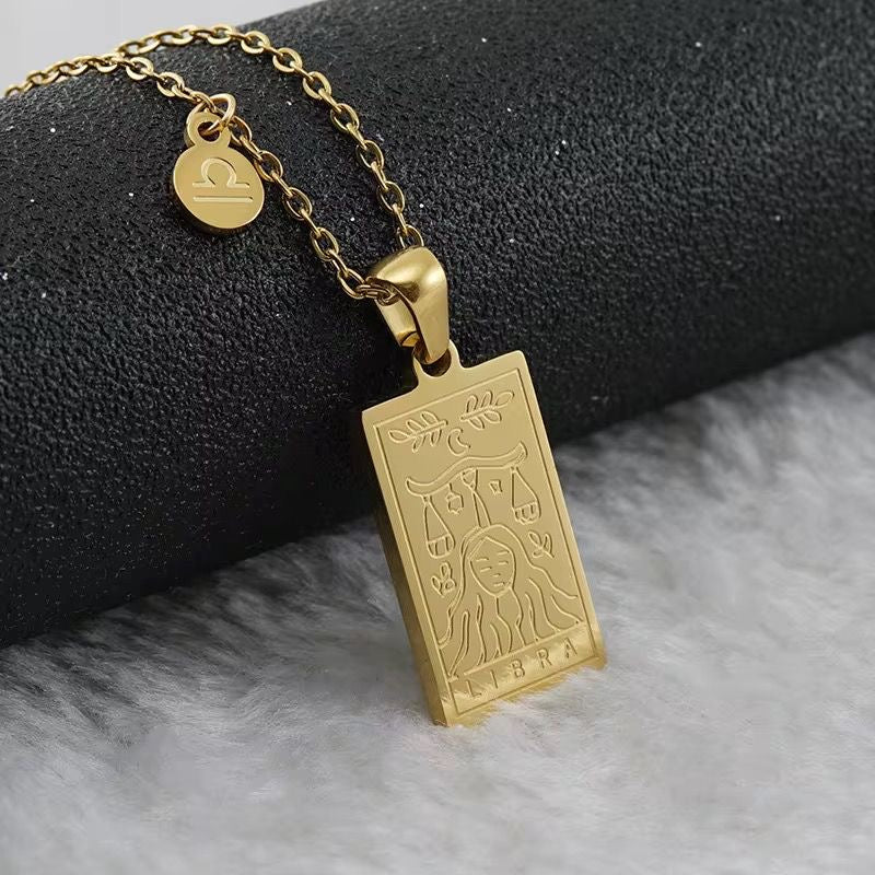 SJ 851 Zodiac Sign Tarot Card Necklace - 18k Gold PVD plated stainless steel - Anti tarnish