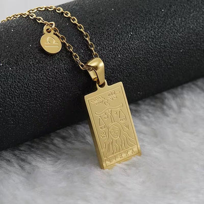 SJ 851 Zodiac Sign Tarot Card Necklace - 18k Gold PVD plated stainless steel - Anti tarnish