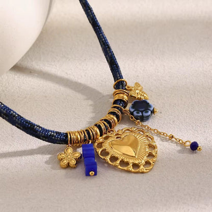 SJ 969 Heart Charms Woven Thread Necklace  - Premium jewellery- 18k Gold PVD plated stainless steel - Anti tarnish